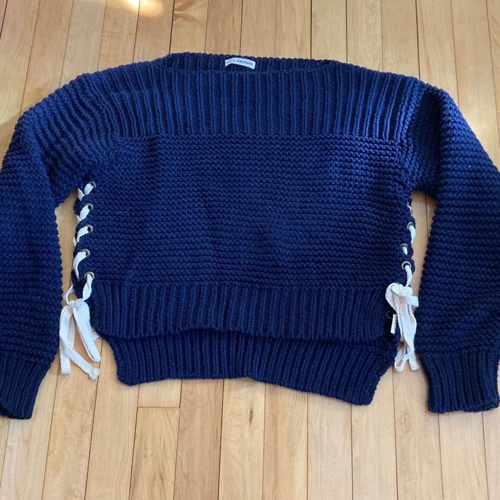 Ulla Johnson Midnight Blue Sweater with Ivory Side Ties